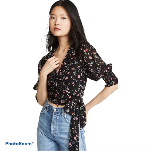Ganni Paradise Elm Floral Georgette Wrap Top Surplus Wrap Top Small NEW - Picture 5 of 16